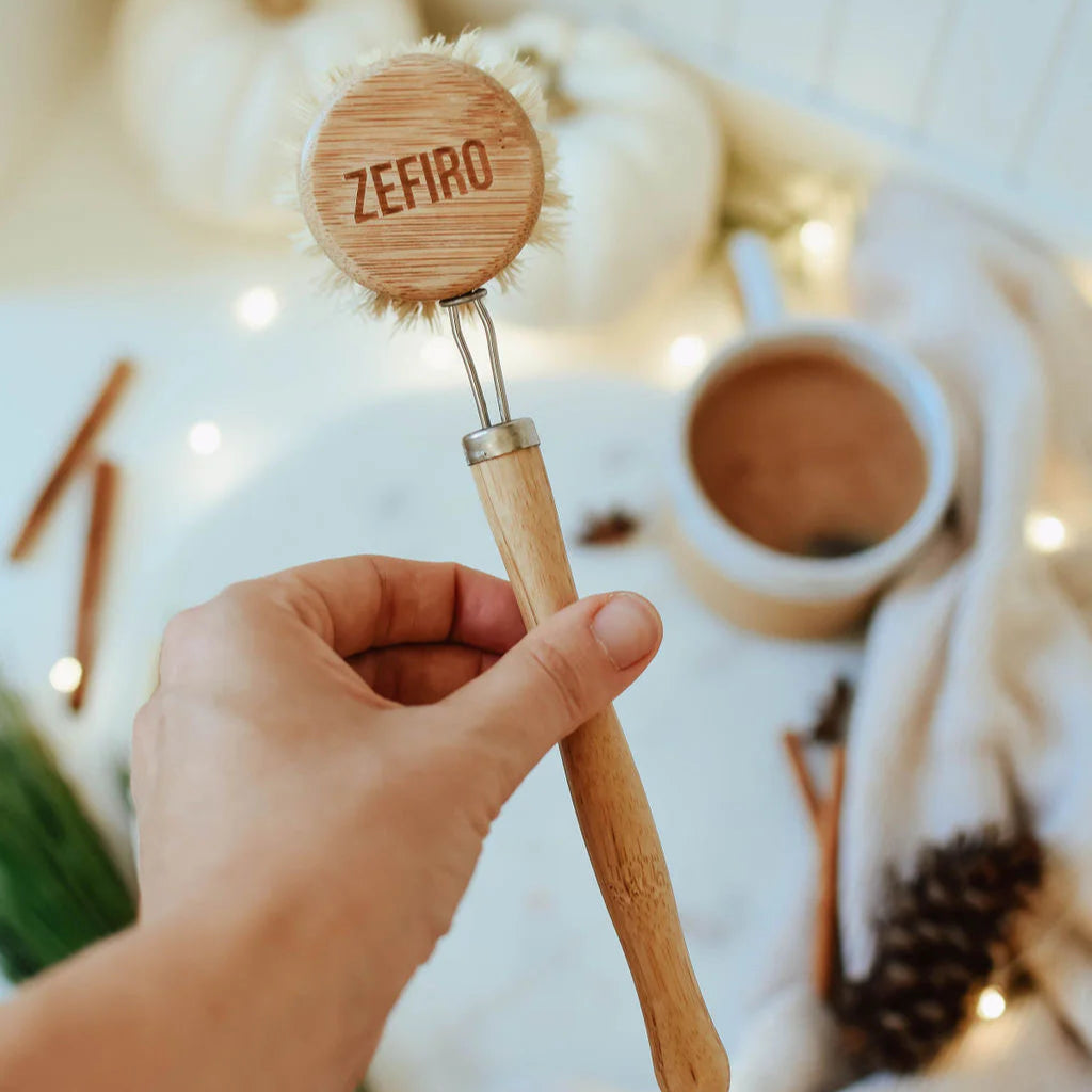 Fillaree Zefiro Bamboo Long Handle Dish Brush, biodegradable, vegan, and plastic-free. Eco-friendly dishwashing solution
