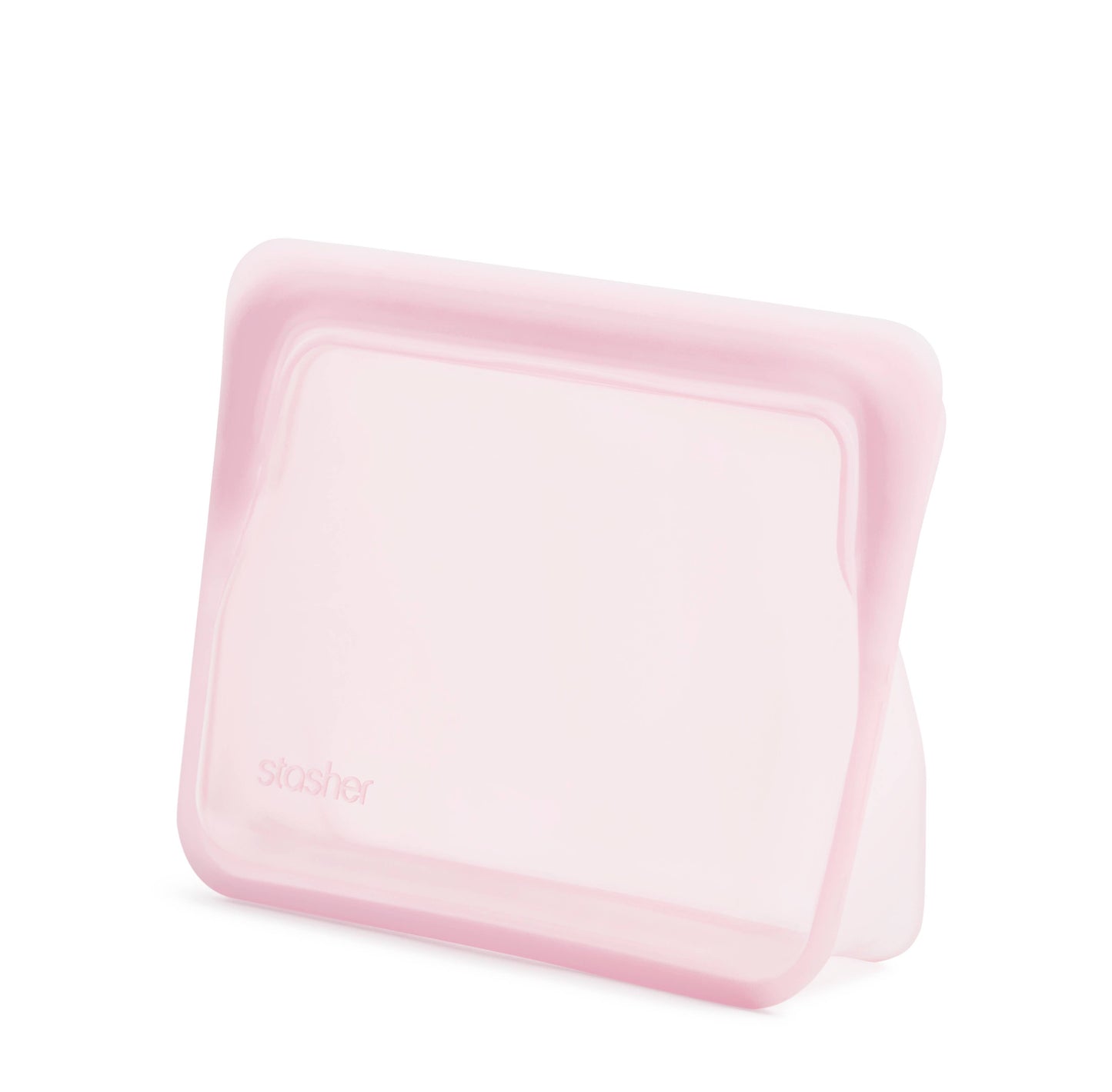 Stasher reusable silicone bags and bowls in sandwich (7.5 x 7 in), bowl (2-cup, 7.5 x 5 in), snack (7.5 x 4.5 in), and stand-up mini (8.5 x 7 x 3.5 in) sizes. Leakproof, plastic-free, and microwave-safe—perfect for meal prep, food storage, and travel.