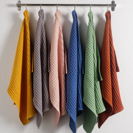 Fillaree KAF Home Honeycomb waffle kitchen towels, oversized 20" x 30", 100% cotton, absorbent, softens with each wash, 6 vibrant colors, ethically made in India, perfect for gifting or daily use