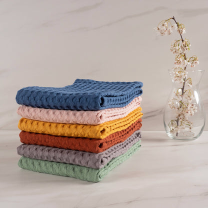 Fillaree KAF Home Honeycomb waffle kitchen towels, oversized 20" x 30", 100% cotton, absorbent, softens with each wash, 6 vibrant colors, ethically made in India, perfect for gifting or daily use