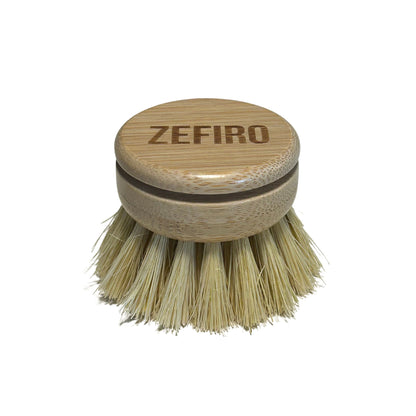 Zefiro Compostable Pot Brush Replacement Head with bamboo and sisal bristles. Eco-friendly, vegan, and compostable alternative to plastic sponges