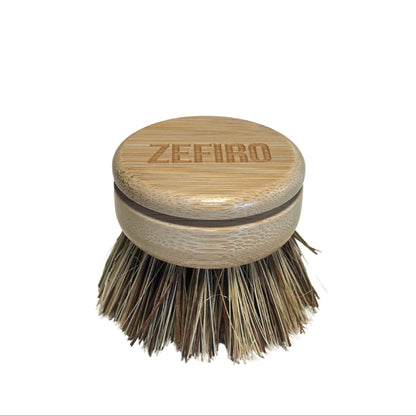 Zefiro Compostable Pot Brush Replacement Head with bamboo and sisal bristles. Eco-friendly, vegan, and compostable alternative to plastic sponges